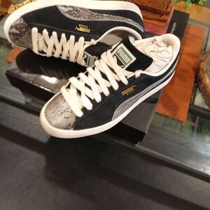 Puma Men's Black and White Sneakers with Gold Accents